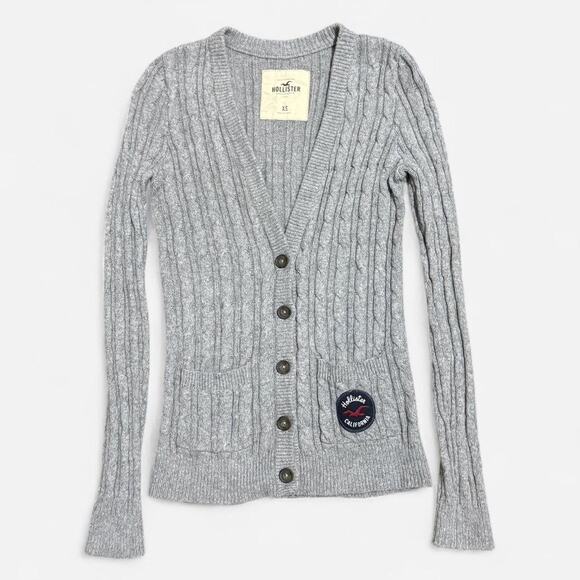 VTG Y2K Hollister Co. Light Grey Cable Knit Long Sleeve Button Up Cardigan XS - Picture 6 of 8